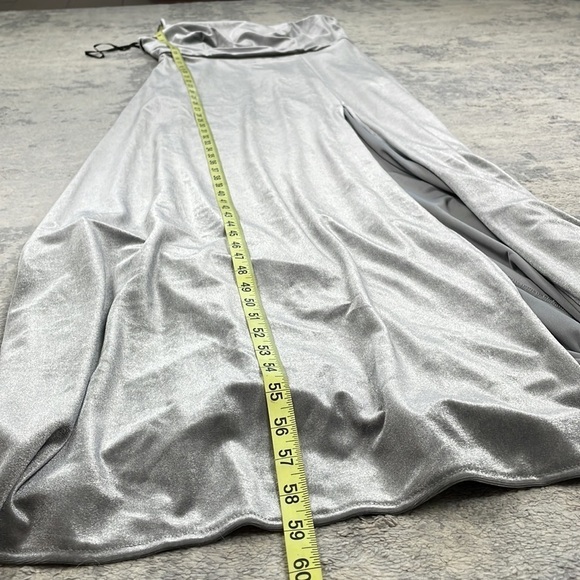 NWT After Six One Shoulder Spaghetti Strap Velvet Maxi Dress Gown Caviar Gray 8 - Picture 9 of 12